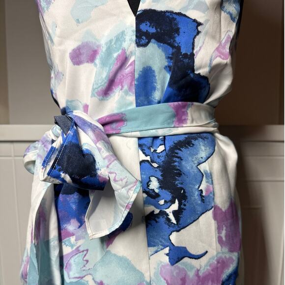 Banana Republic Halter Maxi Dress Blue Purple Watercolor Sz XL Backless Evening - Picture 5 of 13